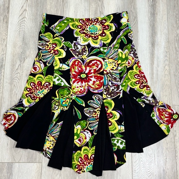 Bisou Bisou Tropical Floral High Low Skirt Elastic Waist Womens Size Large Hi-Lo - Picture 8 of 9